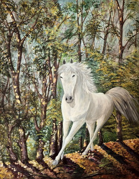 Beli konj, akril-platno, 75x58 cm, 2025, Irena Gorenc